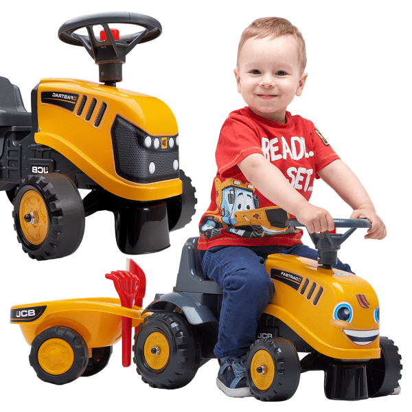 FALK JCB Orange Tractor with Trailer for ages 1-3