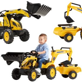 FALK Komatsu Pedal Tractor with Excavator Bucket and Trailer 2-5 years