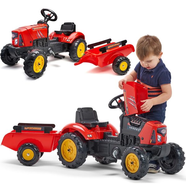 FALK-Supercharger-Pedal-Tractor-with-Trailer-and-Opening-Hood-Red-2-5-Years FALK Supercharger Pedal Tractor with Trailer and Opening Hood Red 2-5 Years