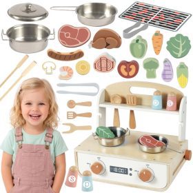 TOOKY TOY Wooden Kitchen with Grill and Accessories