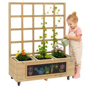 Classic World Wooden Flower Stand on Wheels Garden Cart with Board
