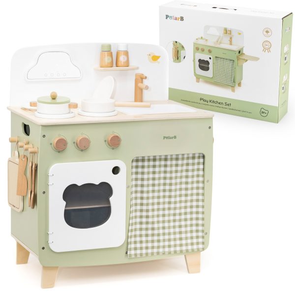 VIGA PolarB Large Wooden Kitchen with Folding Countertop + Curtain Cabinet