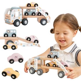VIGA PolarB Wooden Car Transporter 3 Cars Driver 18m+