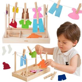 VIGA Wooden Laundry Set Clothes Dryer Clothes Pegs Montessori 27 pcs